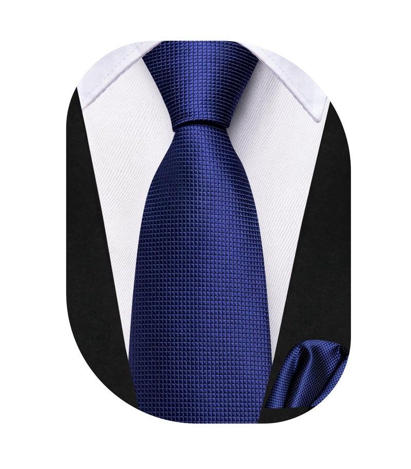 Dubulle Ties for Boys Solid Navy Blue Self Tie Silk Kids Necktie and Pocket Square Set for Age 8-10 Graduation School Uniform - Image 1